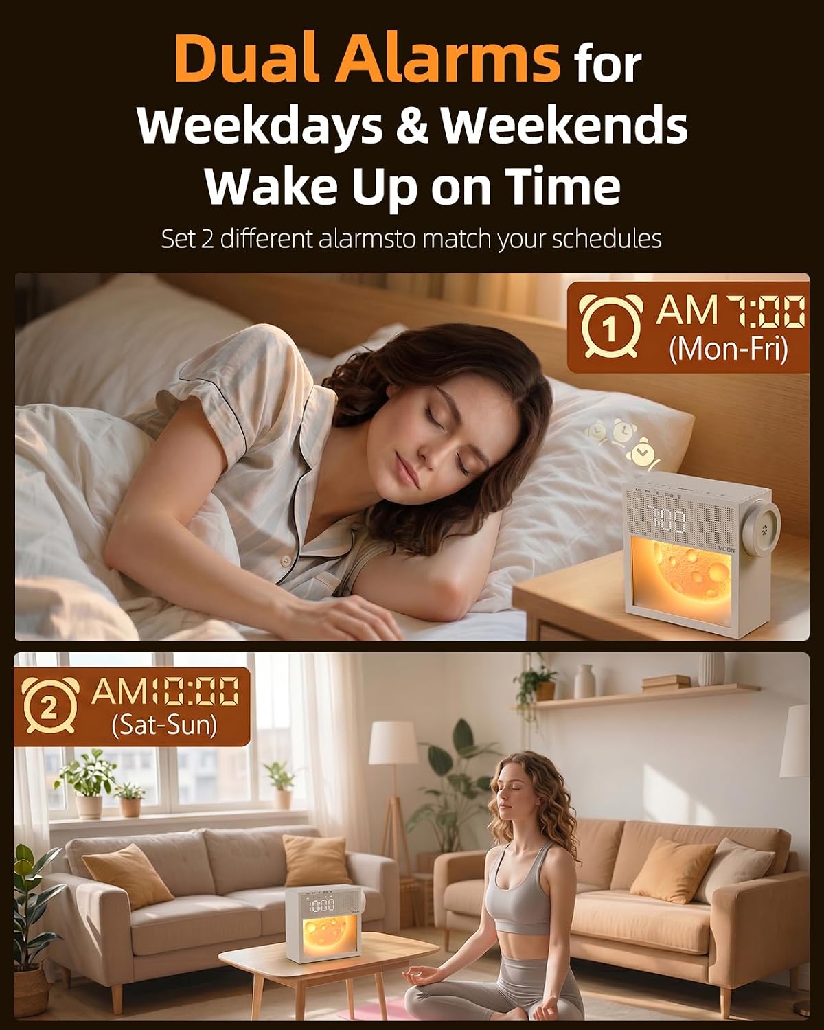 BokefoPersonalCare Sunrise Alarm Clock and White Noise Sound Machine with 20 Soothing Sounds Moonlight Night Light Dual Alarms Bedroom Deco…
