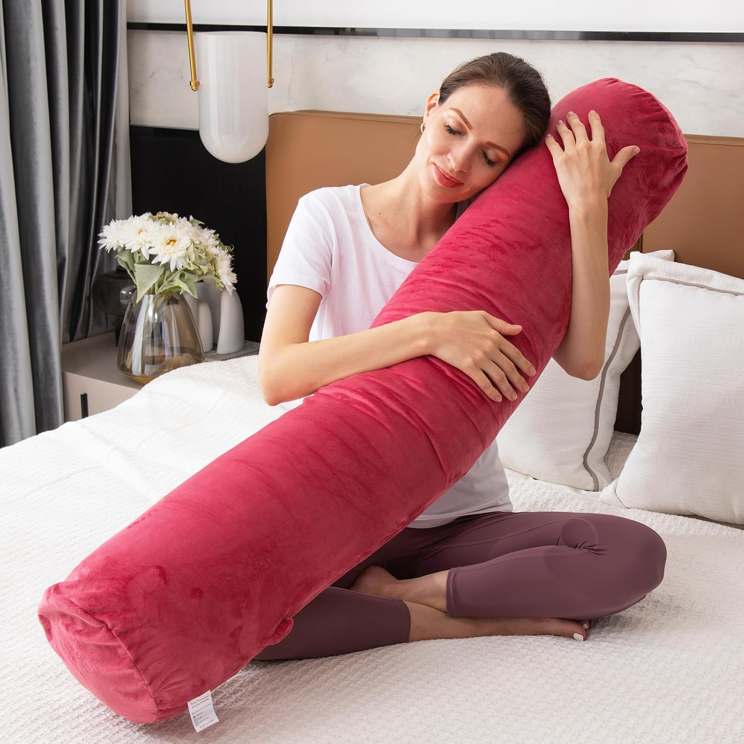 1 MIDDLE ONE Bolster Pillow for Bed, Long Round Body Pillow for Adults with Removable Velvet Cover, Decorative Tube Roll Cylinder Pillow…