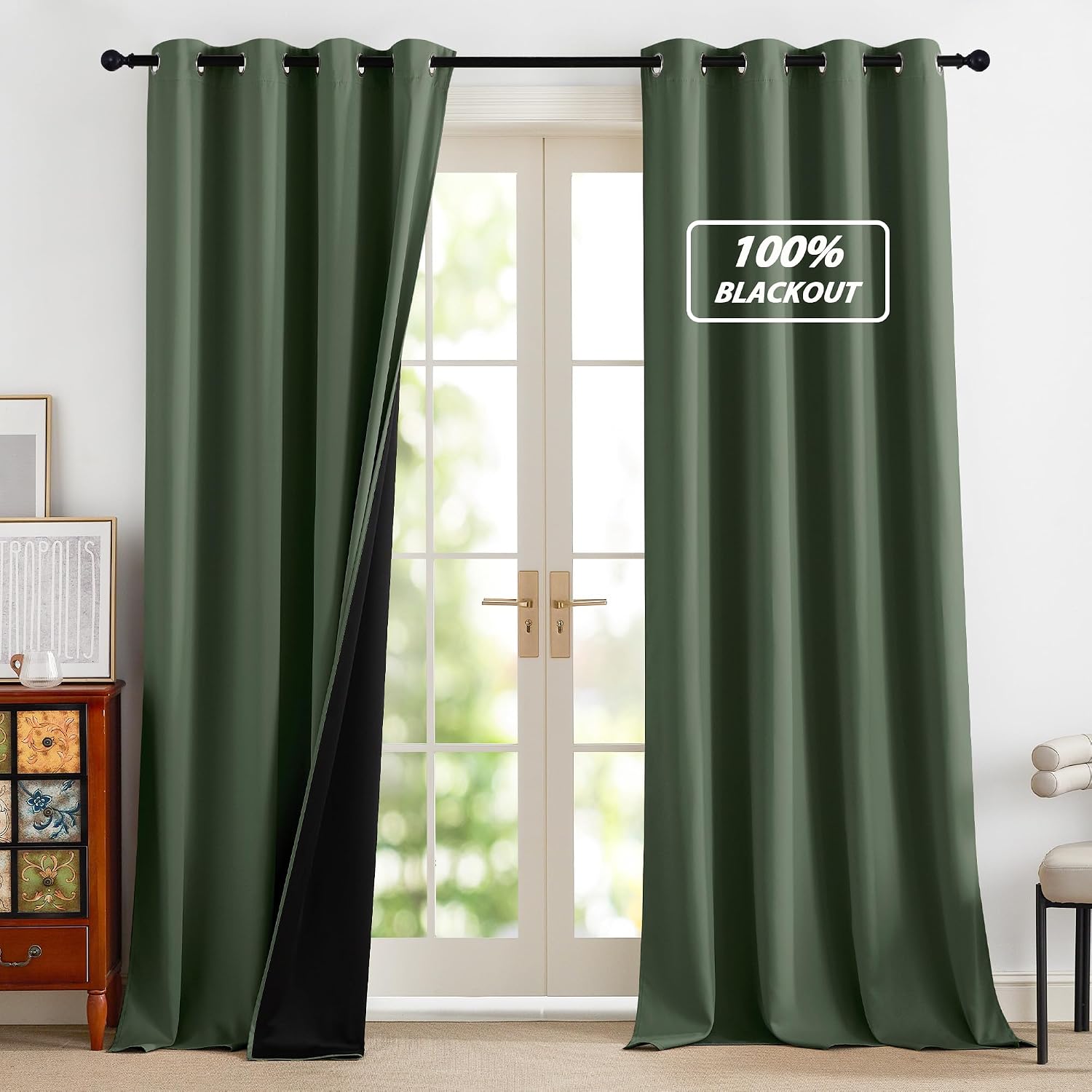NICETOWN 100% Blackout Greyish Green Window Curtains 96 inches Long 2 Panels Set for Bedroom, Thermal Insulated Grommet Drapes, Room…