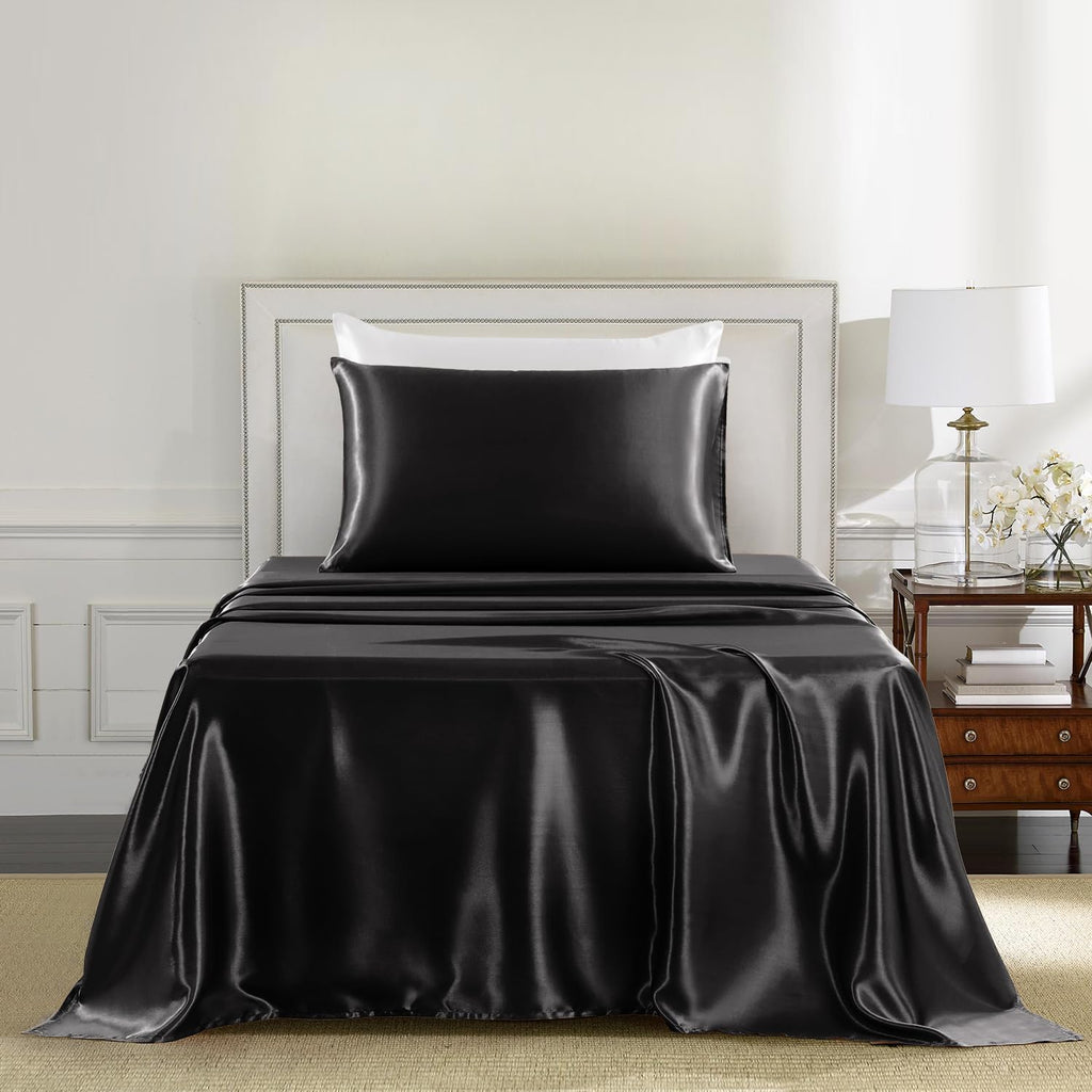 Golal Satin Sheets Twin Size - 3 Pieces Luxury Silky Soft Bed Sheets for Kids, Wrinkle-Free Black Satin Silk Sheet Set with 1 Deep Pocket F…