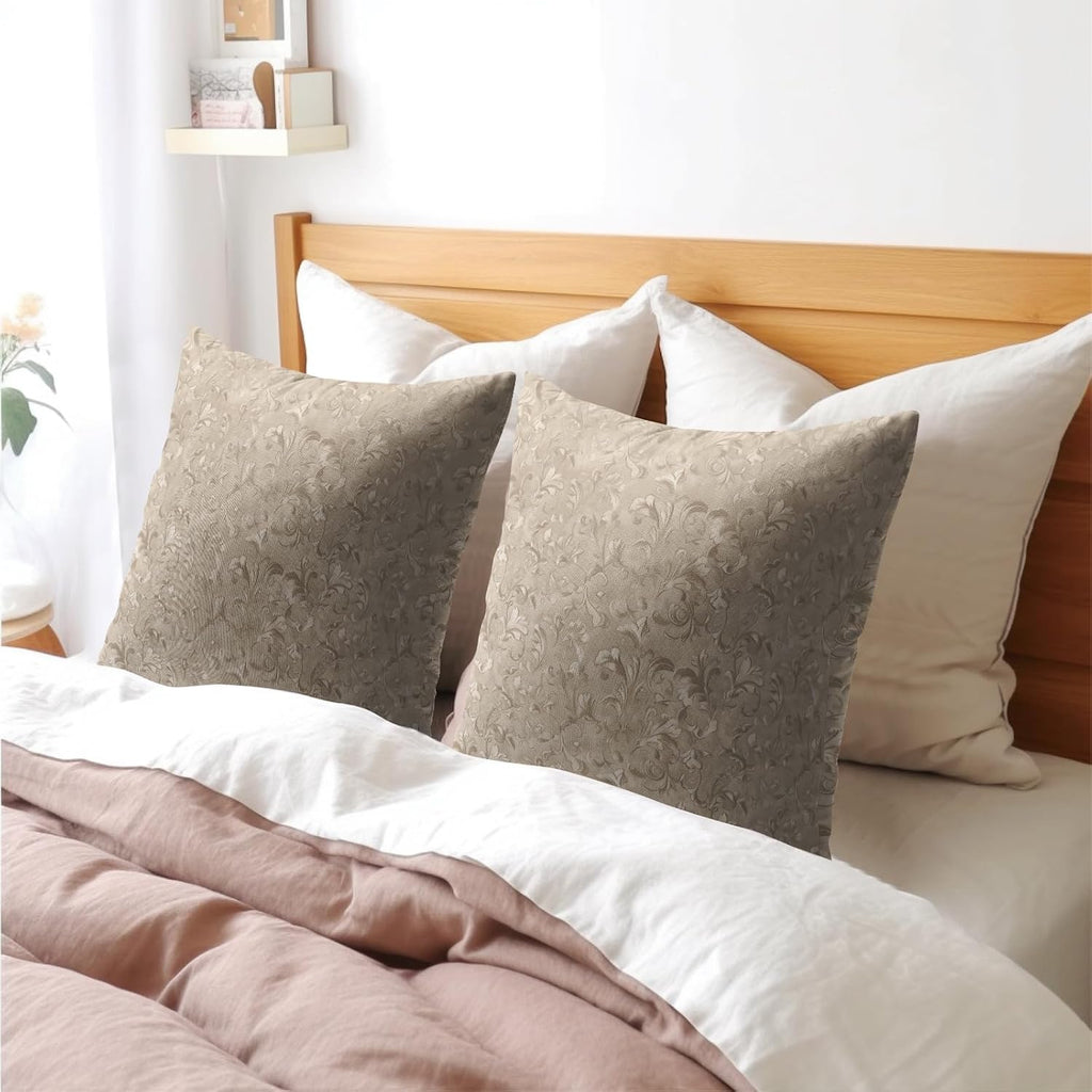 Granbey 2 PCS Decorative Rustic Floral Throw Pillow Cover 16X16 Inch Pale Brown Block Print Farmhouse Cushion Covers Boho Fall Home Decor N…