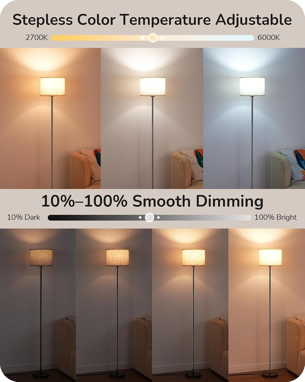 EDISHINE Modern Floor Lamps for Living Room, 63.7" Colorful Floor Lamp with Two Shades, Remote Control Foot Switch, 2700-6000K Dimmable…