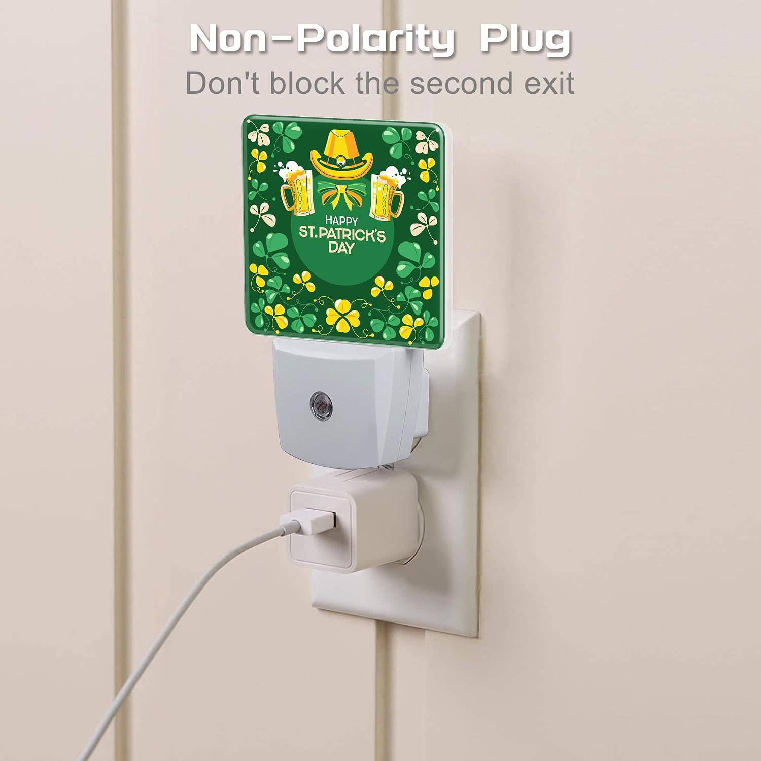 Happy St. Patrick's Day Night Light for Kids, Green Shamrock Leprechaun and Rainbow Night Light Plug in with Dusk to Dawn Sensor, 0.5w…