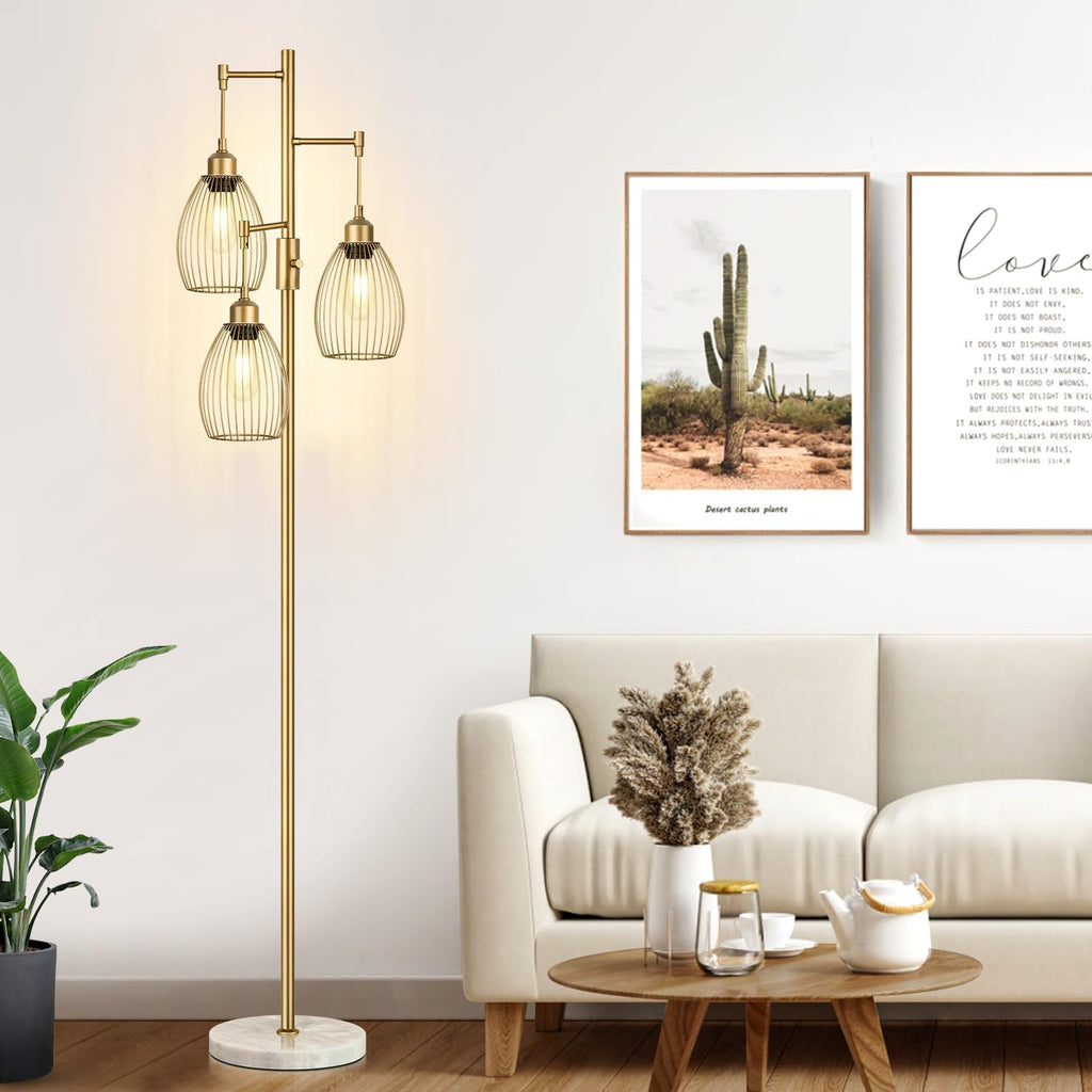 Torondo Dimmable Floor Lamps for Living Room, Industrial Standing Lamp with Marble Base, Gold Tree Tall Pole Light with 3 Elegant…