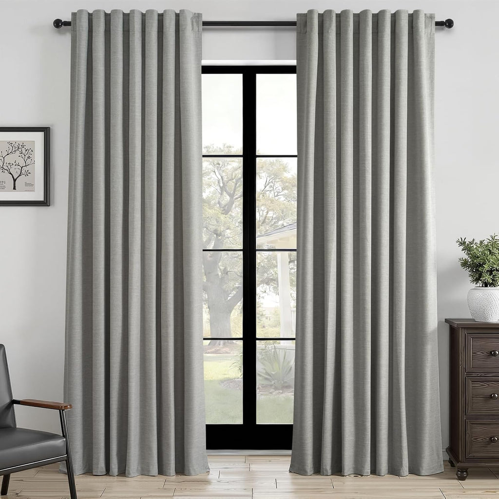 Topfinel 92 Inch Linen 100% Blackout Curtains 2 Panels for Living Room Bedroom Thermal Insulated Total Black Out Linen Drapes with Back Tab…