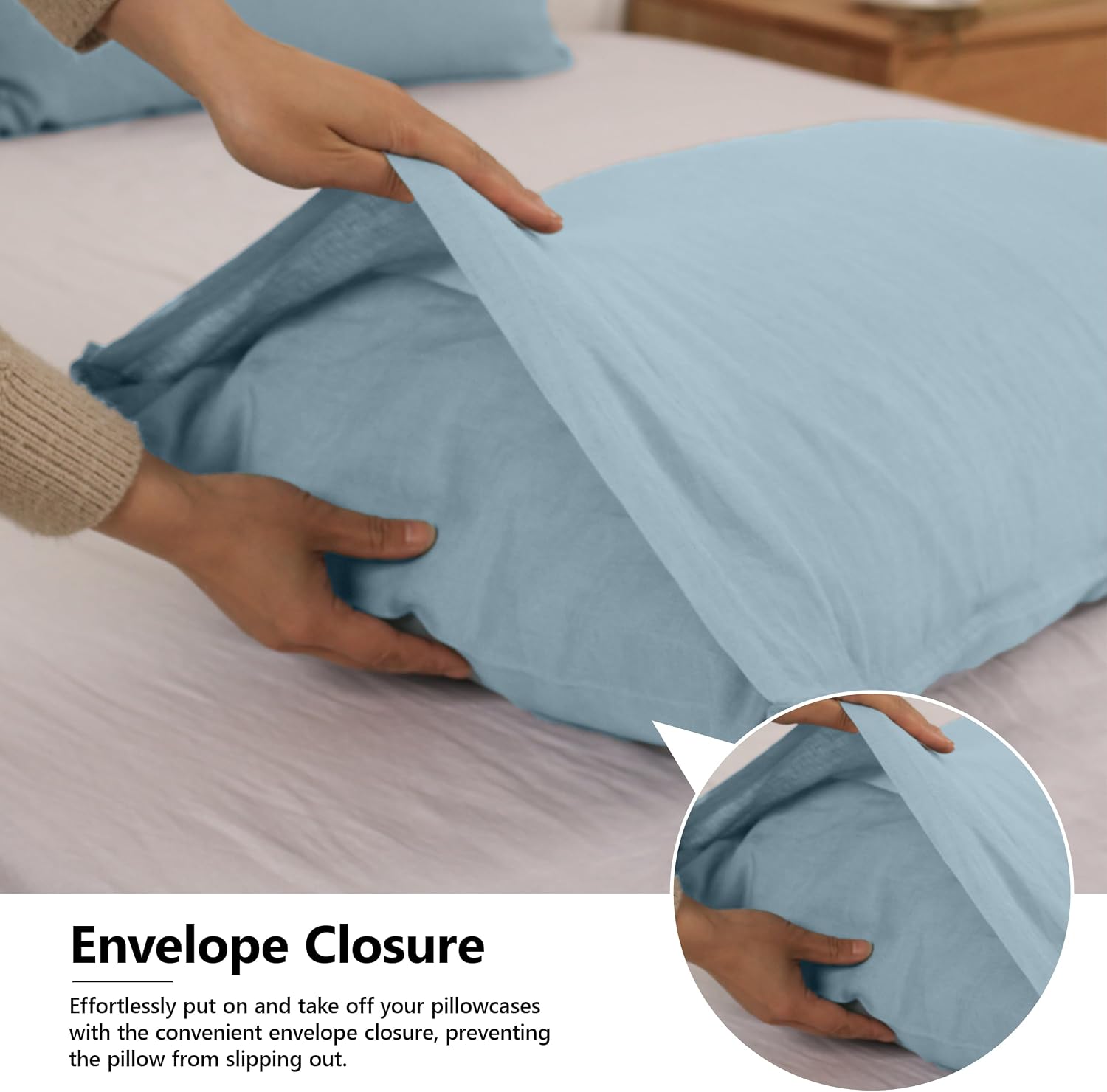 Simple&Opulence 100% Linen Pillowcases Basic Style Solid Color Set of 2, Queen Size Stone Washed Flax Pillow Cover Envelope Closure…