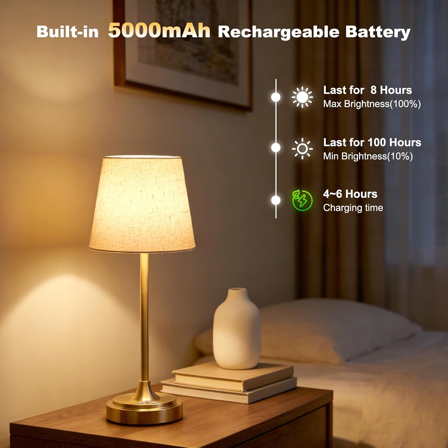 Wowag Cordless Table Lamp Rechargeable,5000mAh Battery Operated Desk Lamp,3 Colors & 7 RGB Stepless Dimmable, Touch Control Ambient Light…