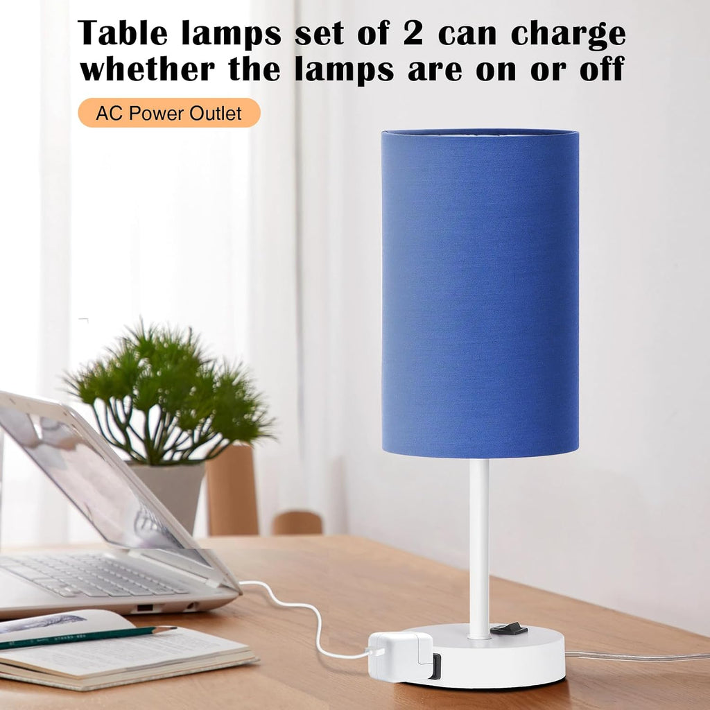 ZJOJO Table Lamp for Bedroom Set of 2, Bedside Small Lamps with 3 Way Dimmable Rocker Switch and AC Outlet, Nightstand Desk Lamp with…