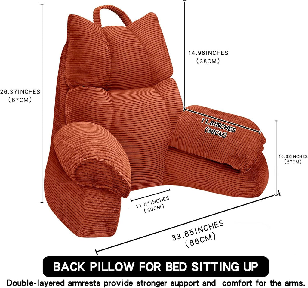 RRPAHWTV Reading Pillow for Bed with High Arm Rests, Back Support Pillow for Sitting Up in Bed with Shredded Memory Foam for Reading, TV…