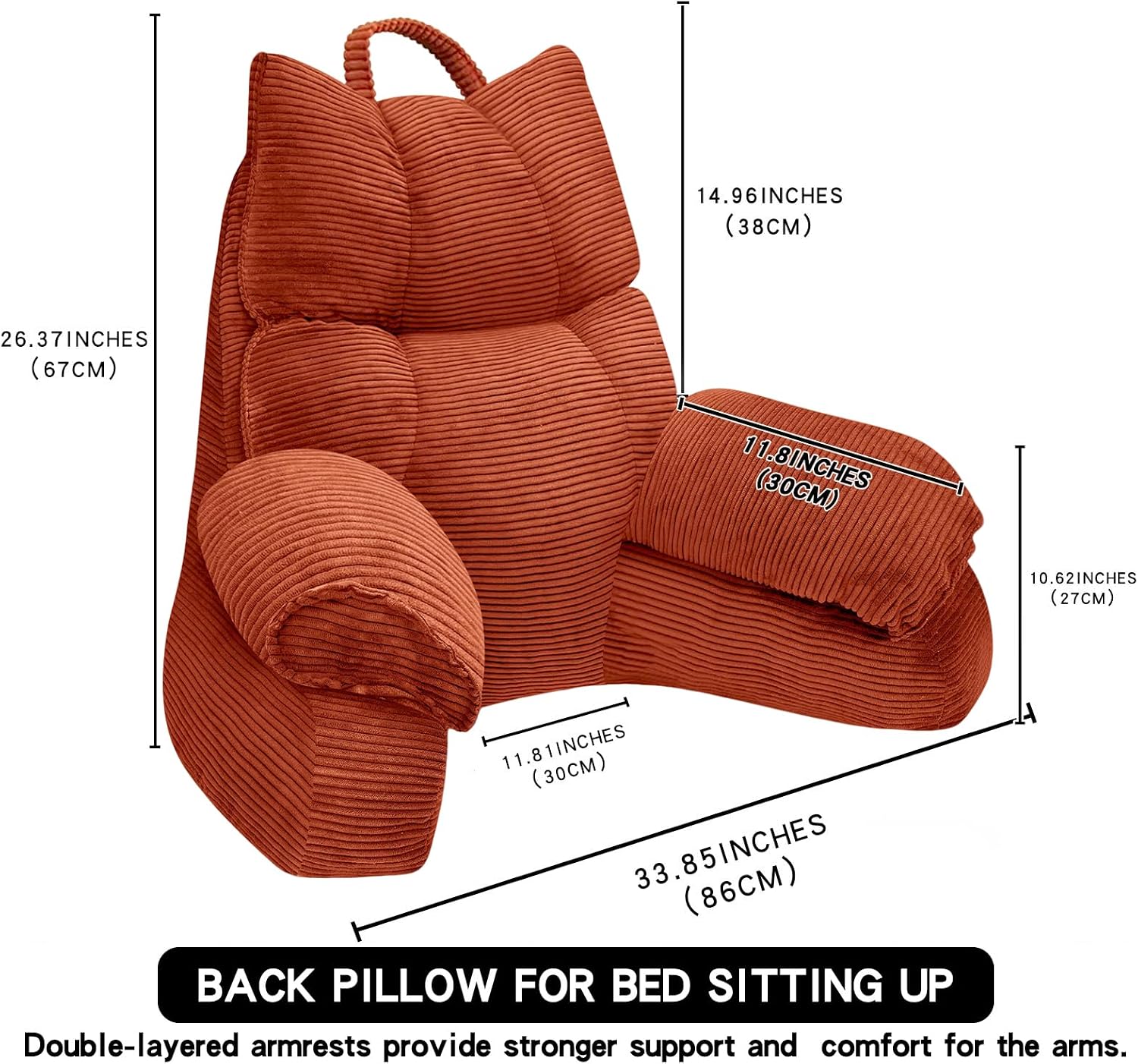 RRPAHWTV Reading Pillow for Bed with High Arm Rests, Back Support Pillow for Sitting Up in Bed with Shredded Memory Foam for Reading, TV…