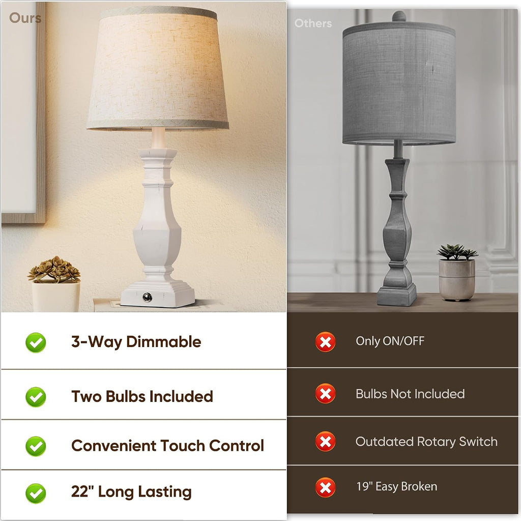 ROTTOGOON Dimmable Table Lamps Set of 2, Rustic Farmhouse Table Lamps for Living Room Bedroom, Bedside Desk Lamps for end Tables, Touch…