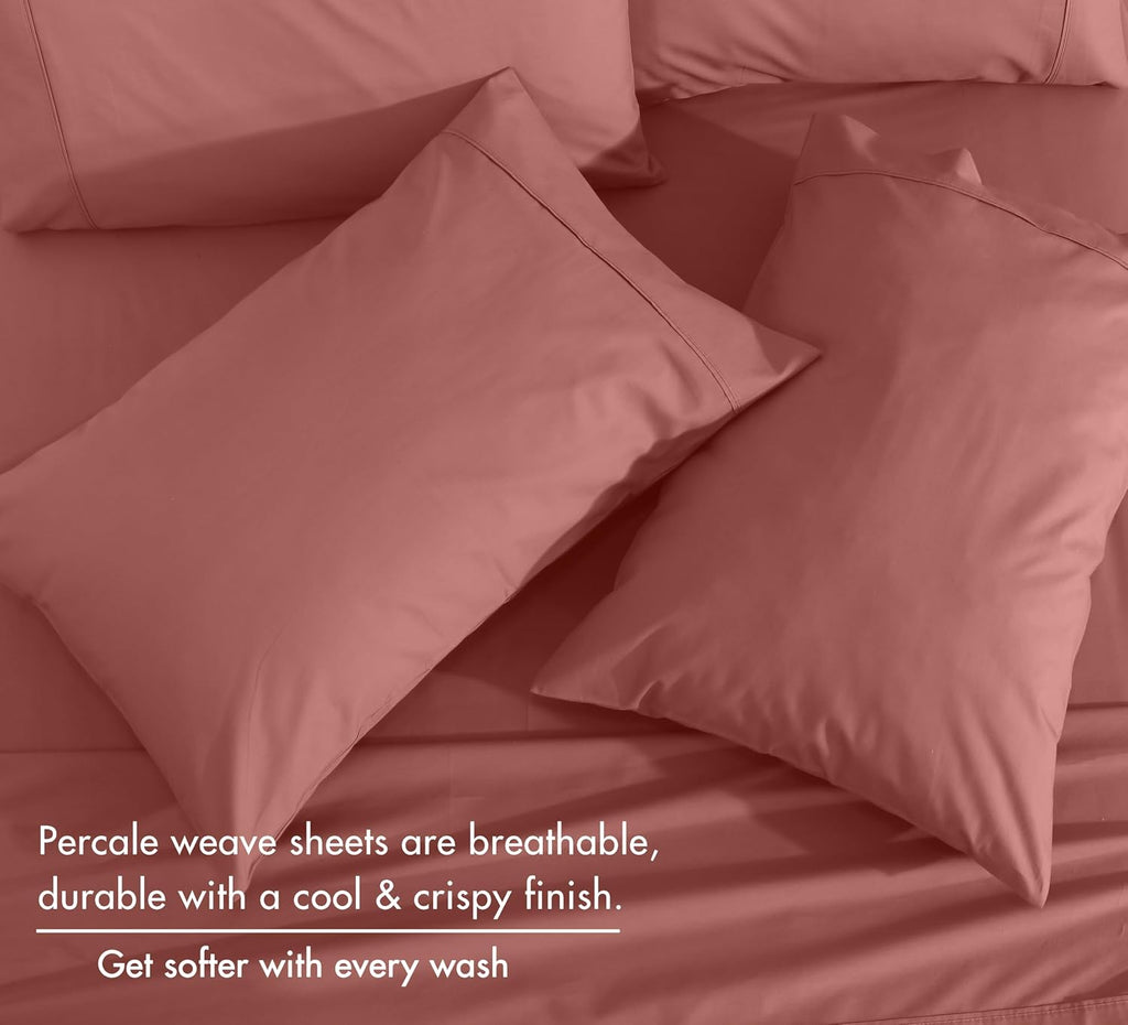 Ruvanti 100% Cotton Percale Sheets Twin Size 4 Piece Set, Cooling Bed Sheets for Hot Sleepers, Deep Pocket 16”, Breathable Lightweight & Du…