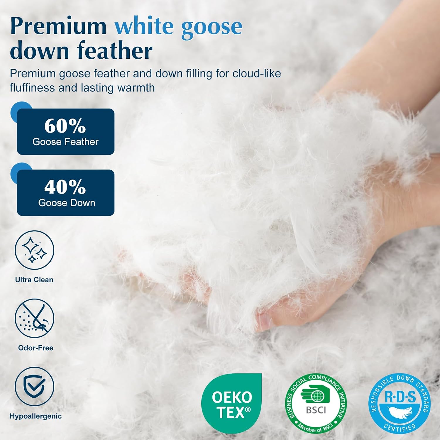 Lianlam Goose Feather Down Pillow King Size, 3-Chamber 5 Star Hotel Pillow for Deep Sleep, Soft Bed Pillows for Neck, Perfect for Side, Ba…