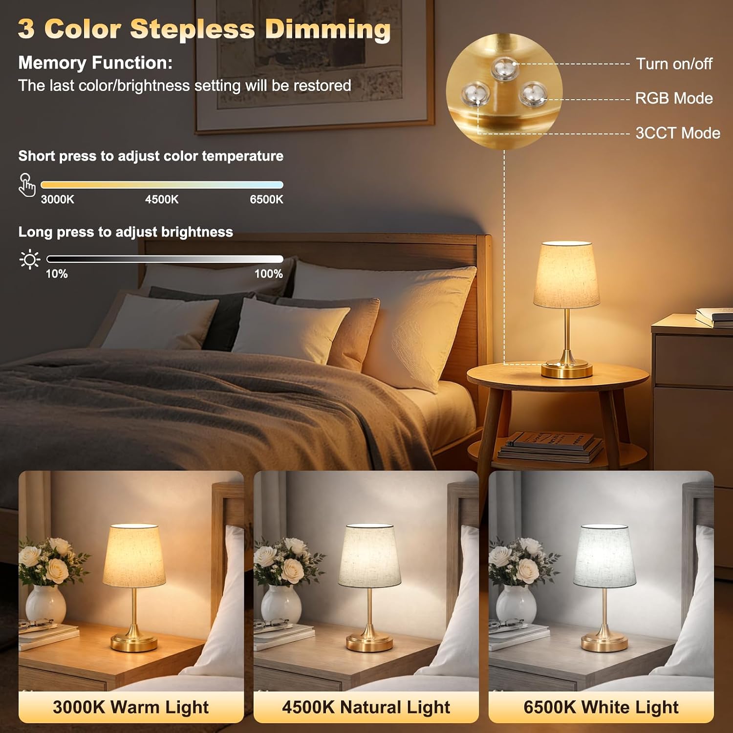 Wowag Small Cordless Table Lamp Rechargeable,5000mAh Battery Operated Desk Lamp,3 Colors & 7 RGB Stepless Dimmable, Touch Ambient Light…