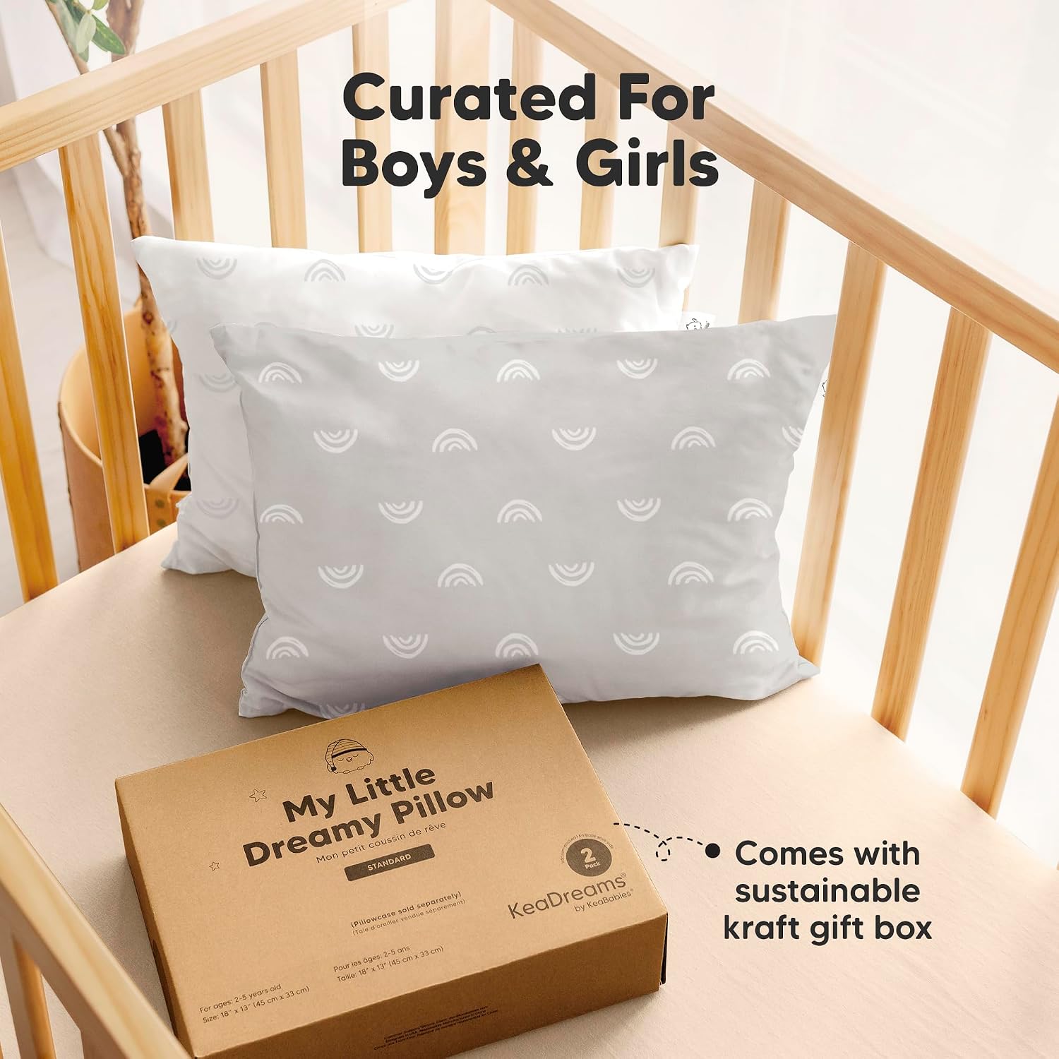 KeaBabies 2-Pack Toddler Pillows 2 Year Old to 5-13x18 Soft Organic Cotton Kids Pillow for Sleeping, Travel, School, Daycare, Nap…