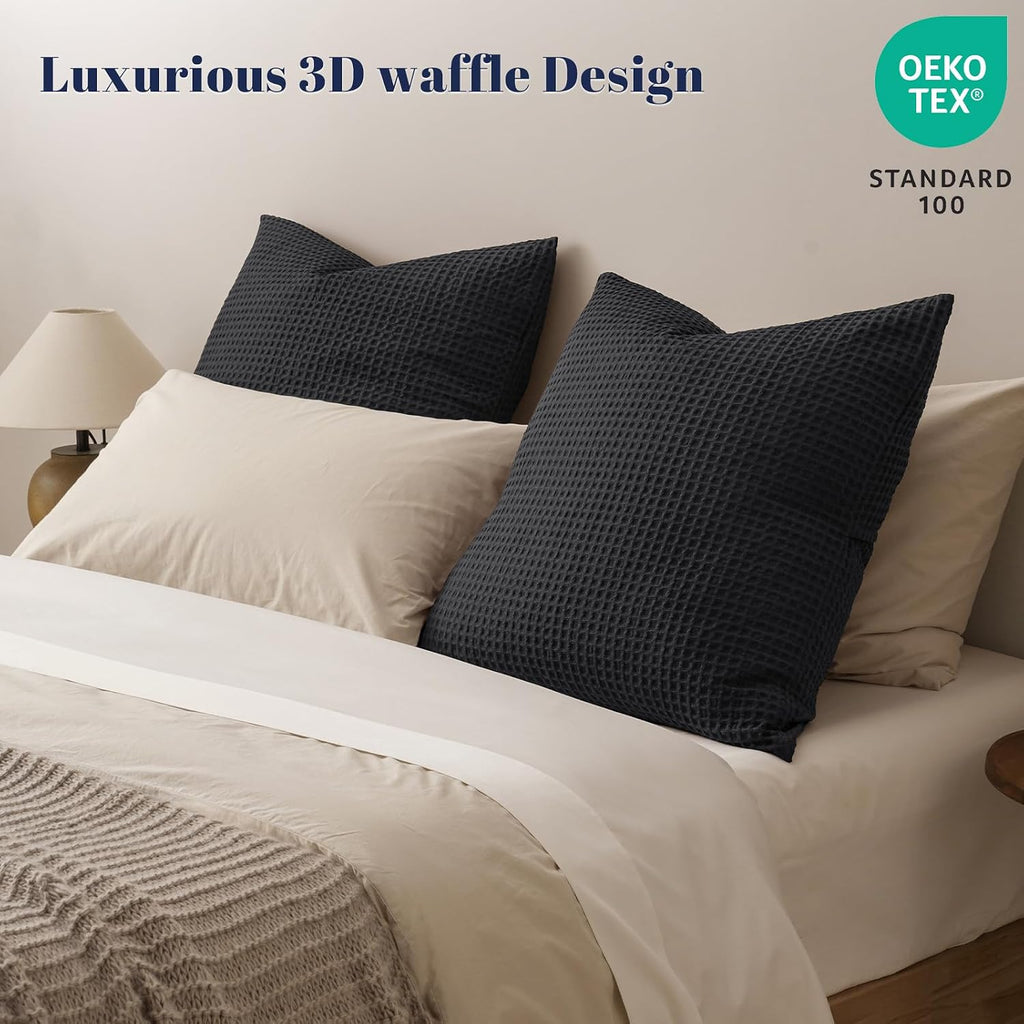 Phf Ultra Soft Waffle Weave Euro Shams Pillow Covers, No Filling, 2 Pack 26" x 26" Bed Cushion Covers, Breathable & Skin-Friendly Bed Pillo…