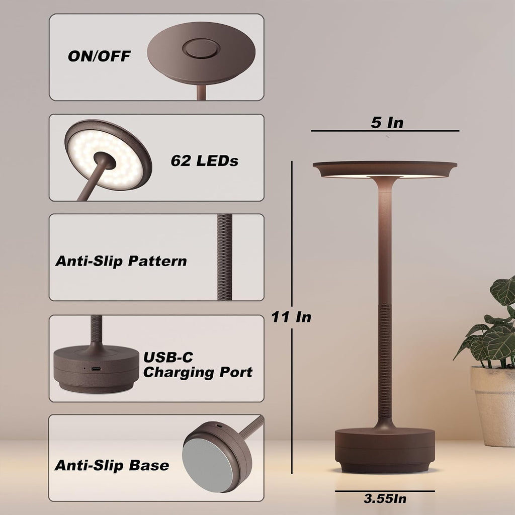 TBBGA 1 Pack Rechargeable Table Lamps Cordless, Portable 5000mAh Outdoor Table Light, 3 Color Stepless Dimming LED Table Lamp with Memory…