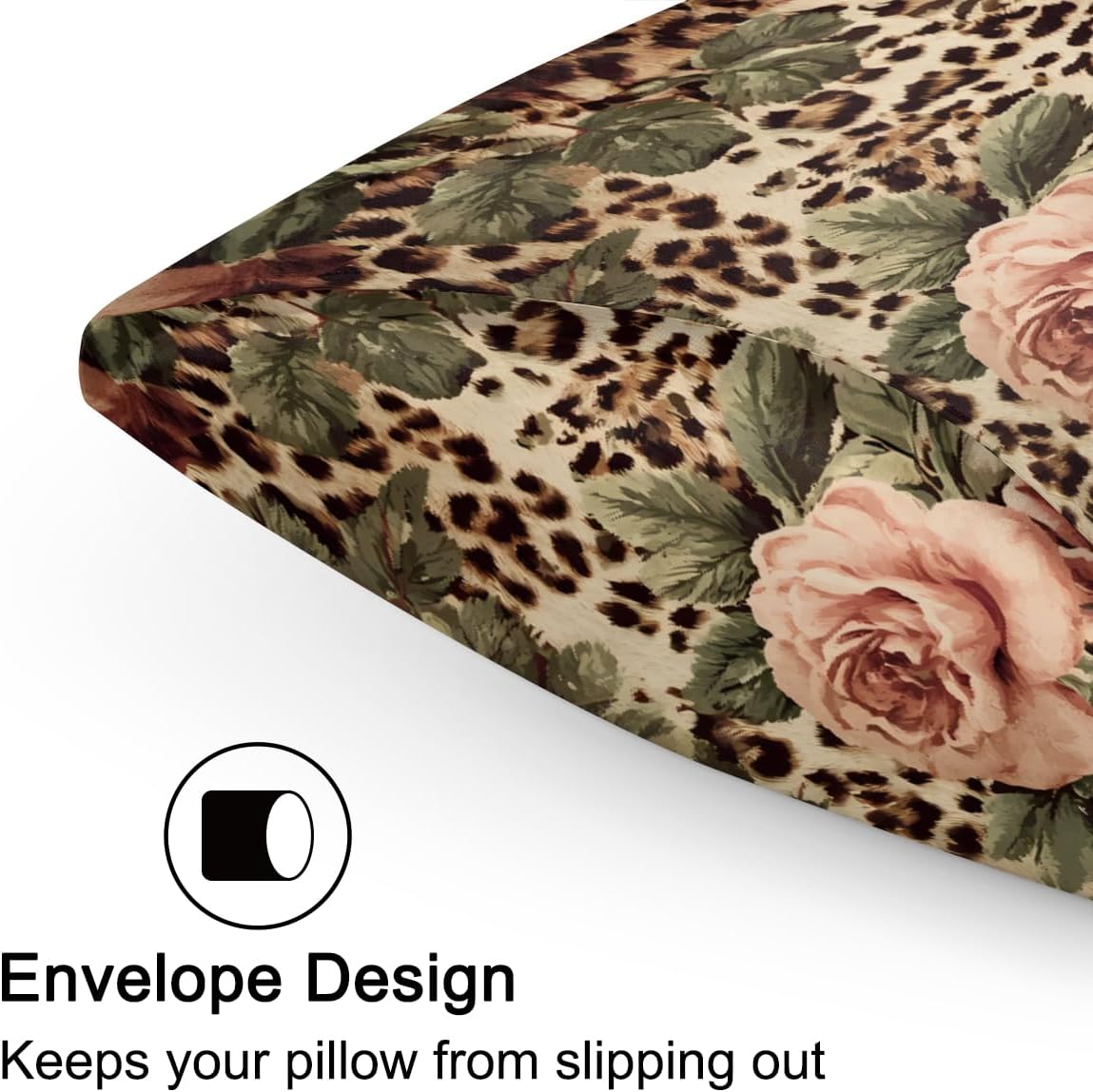 Satin Pillowcase for Hair and Skin, Standard Size Animal Tiger Leopard Print Rose Flower Decorative Pillow Sham with Envelope Closure…