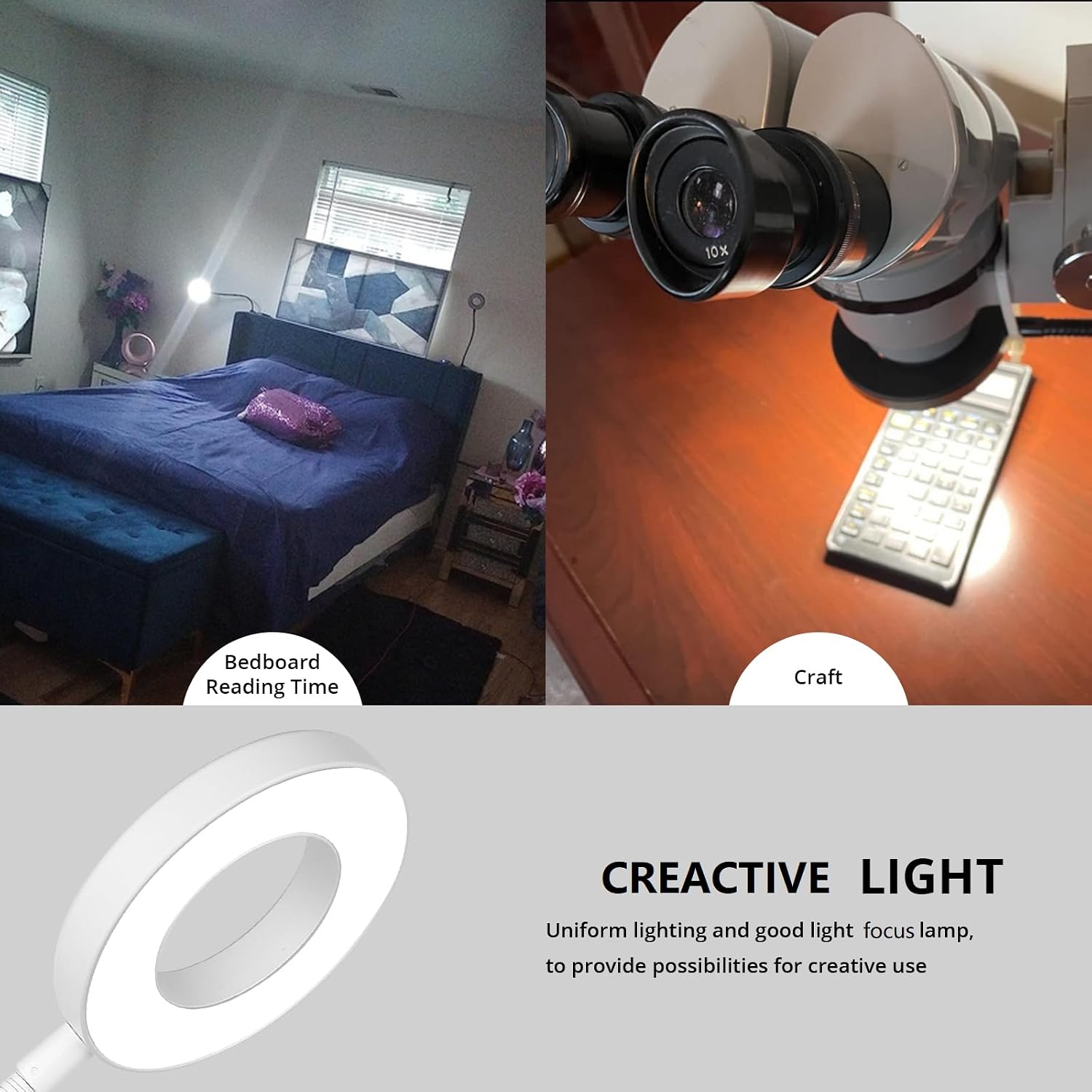 Woputne Desk Clip on Lamp for Reading Home Office, with 5V 2A Adapter, 10 Dimmable Brightness 3 Modes, Clamp Reading Light for Bed Headboar…