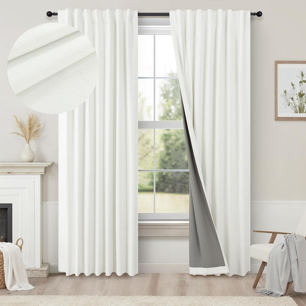 Pitalk Black Out Curtains 72 Inch Long 2 Panel Burg Lightweight Faux Linen Cute Blackout Bay Window Curtain Modern Neutral Drapes for Bedro…