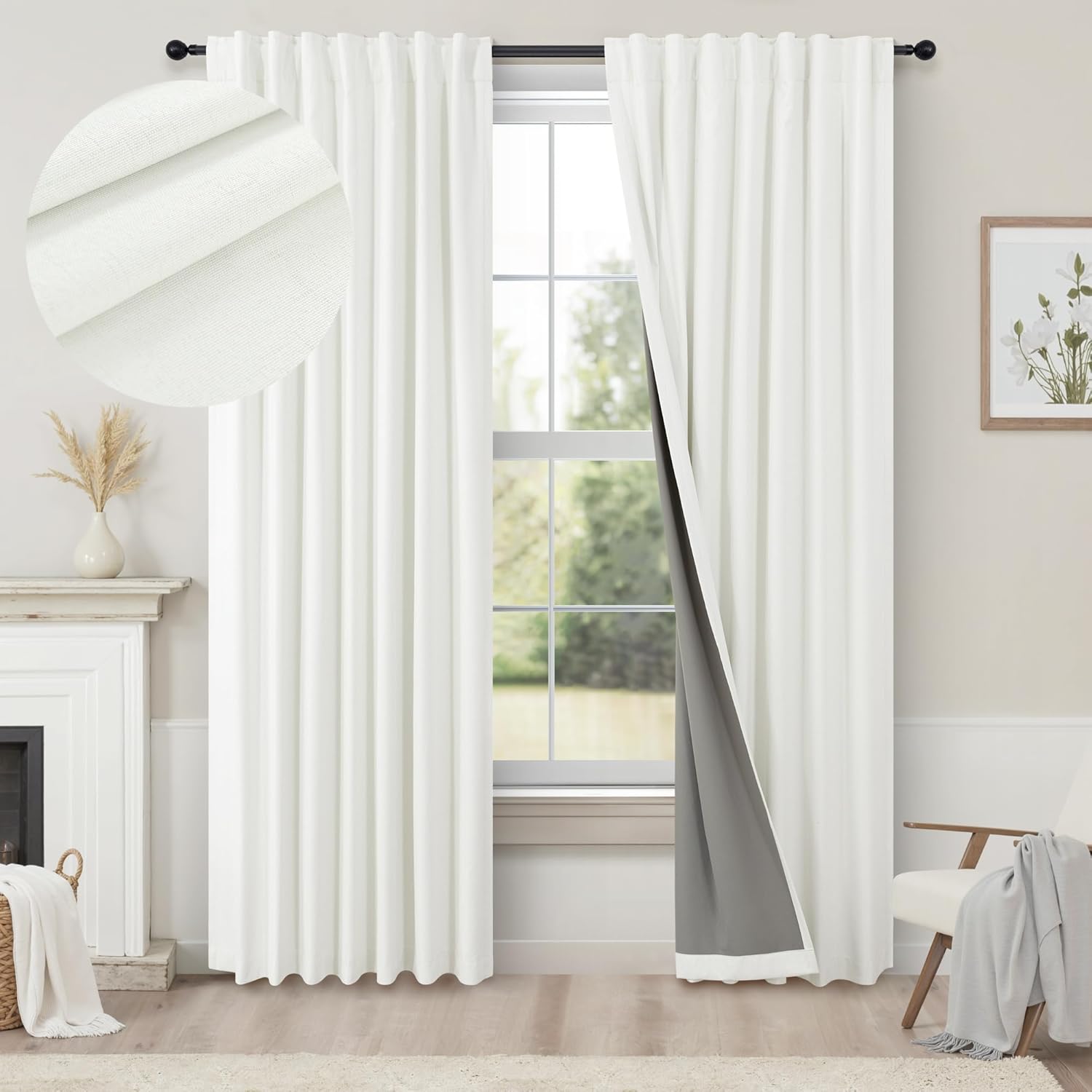 Pitalk Black Out Curtains 72 Inch Long 2 Panel Burg Lightweight Faux Linen Cute Blackout Bay Window Curtain Modern Neutral Drapes for Bedro…