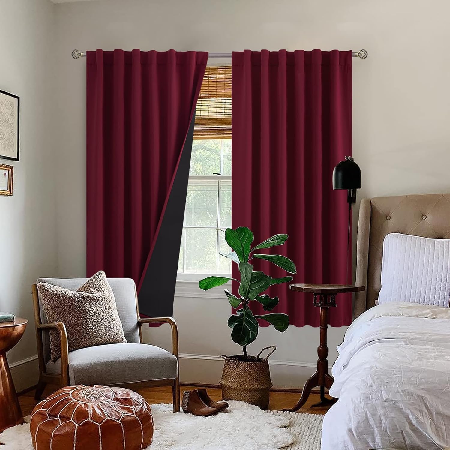 BGment Full Blackout Curtains with Heat Insulation Liner Curtains 63 Inches Long, Rod Pocket and Back Tab Double Layer Room Darkening…
