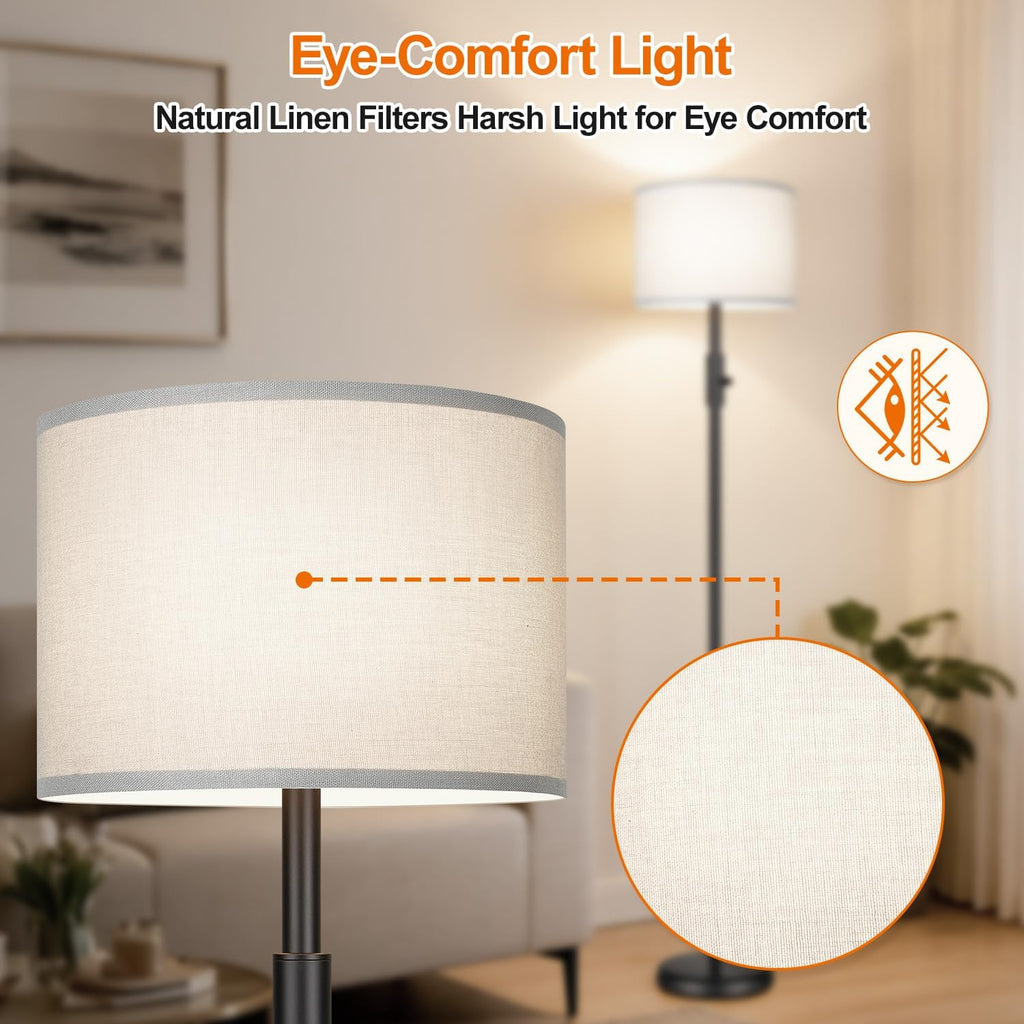 Floor Lamp Simple Design with Shade, Small Tall Lamps for Living Room Bedroom Office Dining Room Kitchen, Black Pole Lamp-Gray