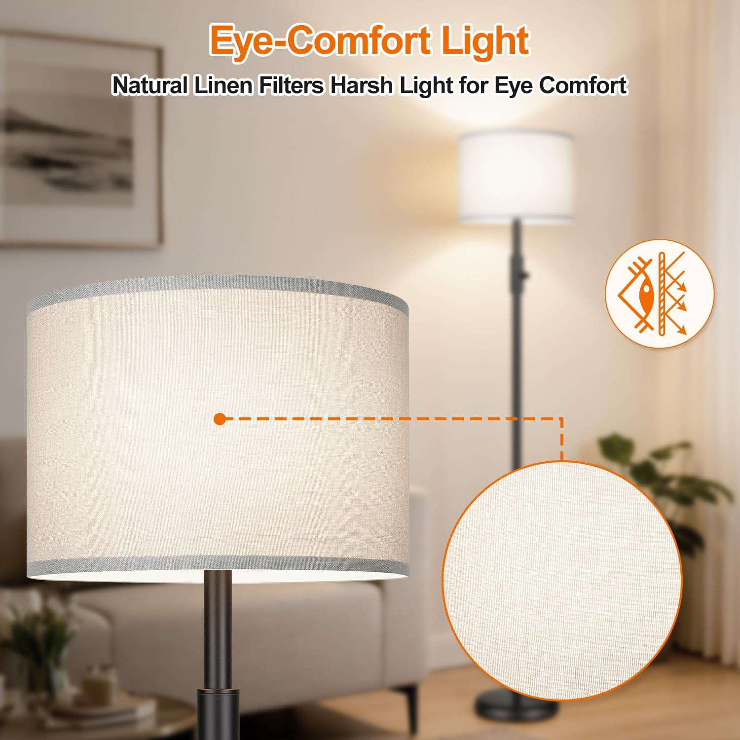 Floor Lamp Simple Design with Shade, Small Tall Lamps for Living Room Bedroom Office Dining Room Kitchen, Black Pole Lamp-Gray