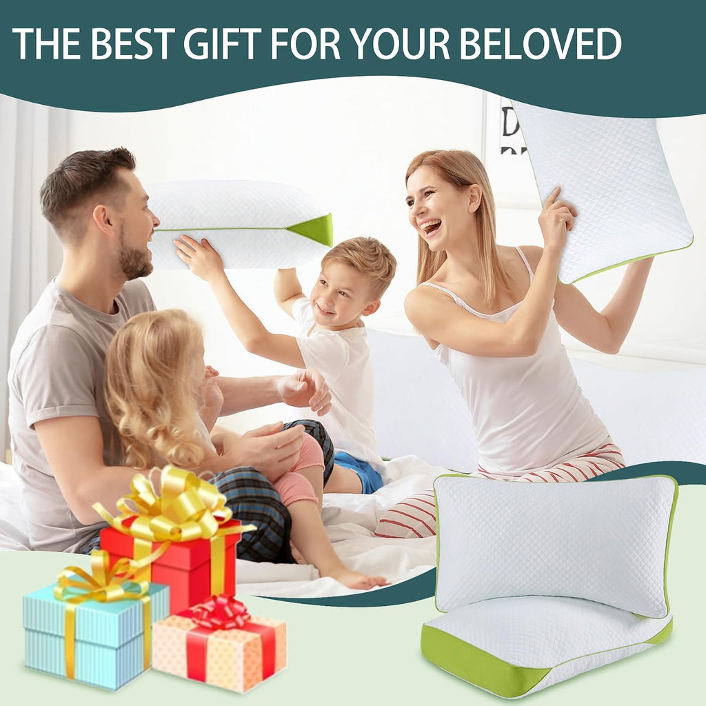 Luxury Hotel Cooling Pillow for Sleeping, Medium Firm Shredded Memory Foam Pillows King Size Set of 2, with Zipper Adjustable Supportive