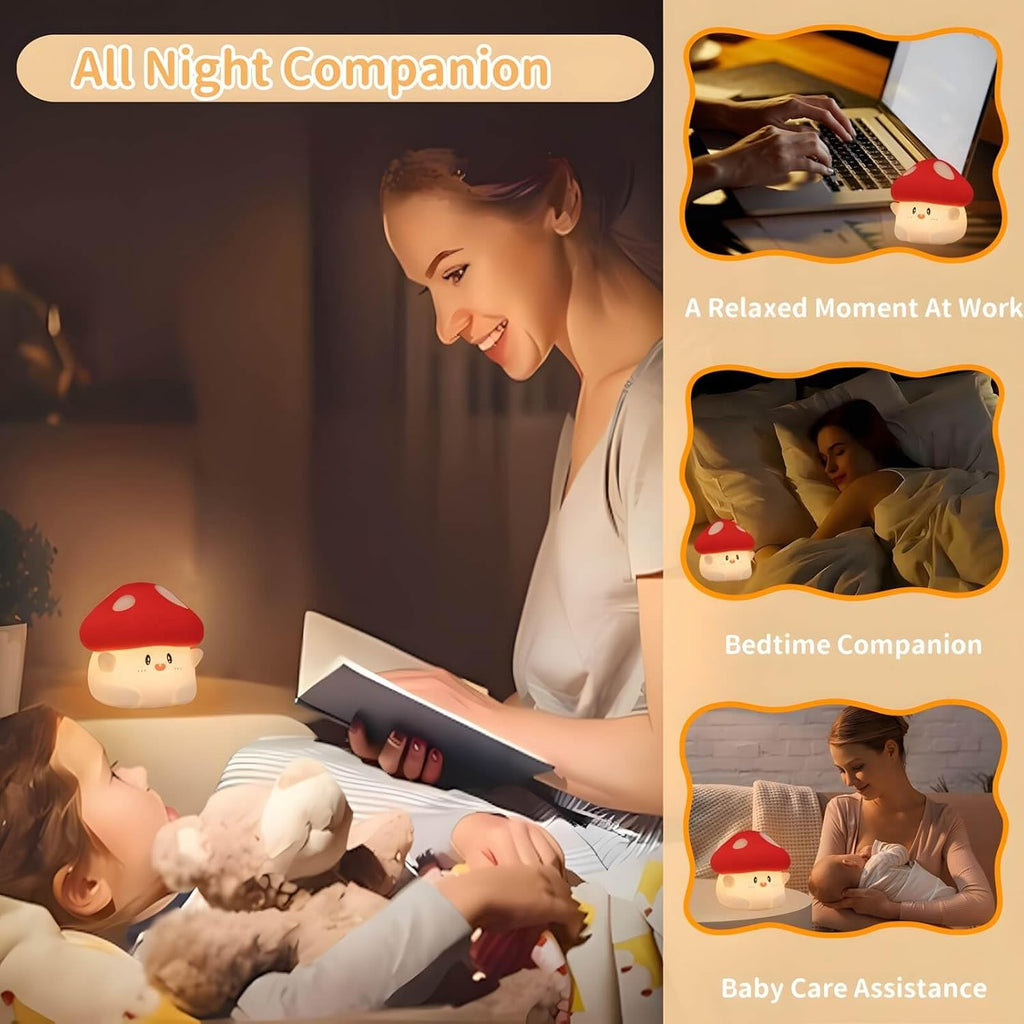 Daixinde Mushroom Night Light Squishy Lamp, 50Hrs Battery Kids Nightlight, Tap Control, 30Min Auto-Off, Rechargeable Kawaii Bedside Lamp fo…