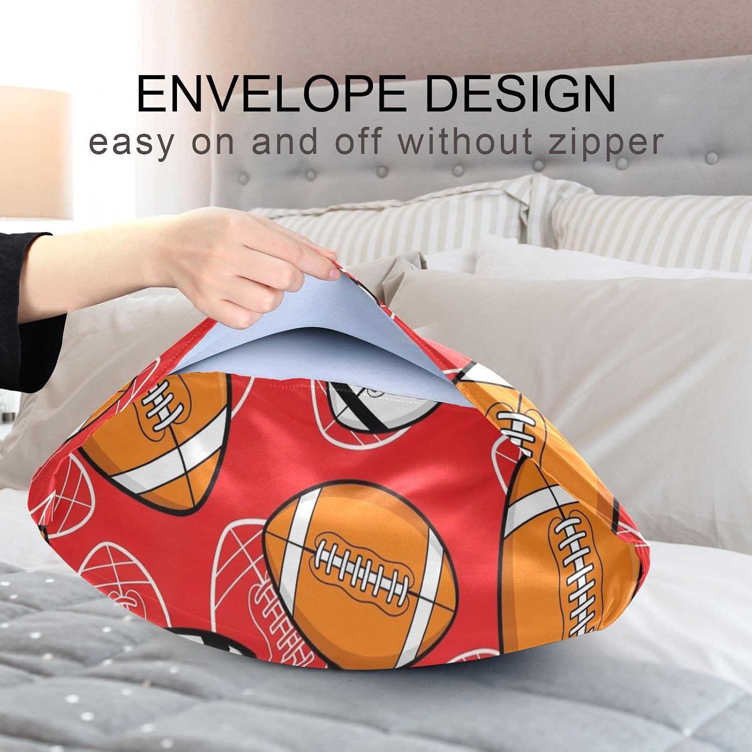 Sports Football Red Pillow Covers Silk Pillowcase for Hair and Skin Breathable Silky Soft Satin Pillowcase Queen Size Pillow Case for…