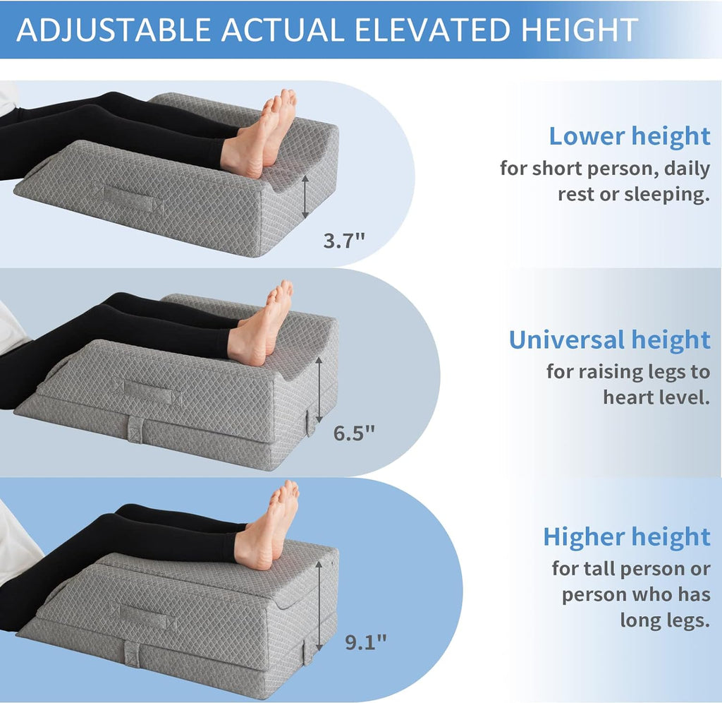 KingPavonini Adjustable Leg Elevation Pillows for Swelling After Surgery, Cooling Memory Foam Leg Wedge Pillow for Blood Circulation, Wedge…