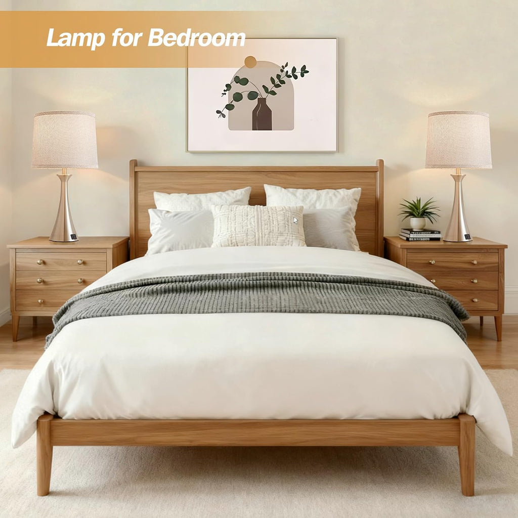 Touch Lamp for Living Room Bedroom, 21" Table Lamps Set of 2 with USB C+A Ports and Grey Lamp Shades, Touch Bedside Lamps for Nightstand…