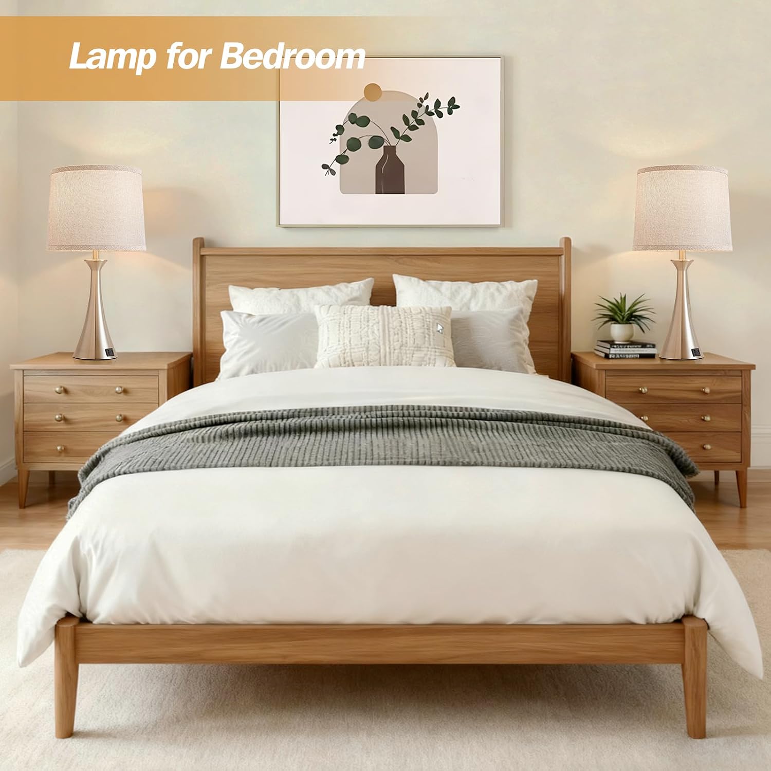 Touch Lamp for Living Room Bedroom, 21" Table Lamps Set of 2 with USB C+A Ports and Grey Lamp Shades, Touch Bedside Lamps for Nightstand…
