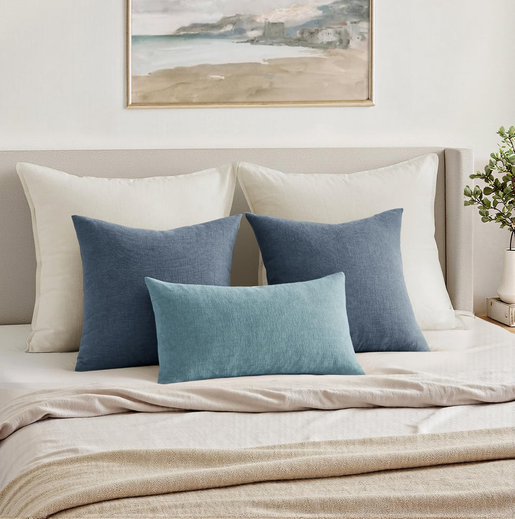 Miulee Dark Grey Blue Couch Pillow Covers 18x18 Inch, Set of 2 Soft Chenille Decorative Square Throw Pillow Covers Farmhouse for Sofa Livin…