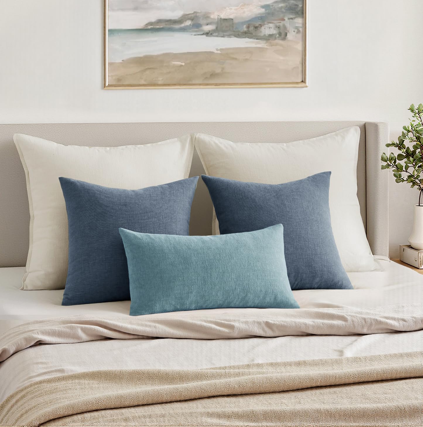 Miulee Dark Grey Blue Couch Pillow Covers 18x18 Inch, Set of 2 Soft Chenille Decorative Square Throw Pillow Covers Farmhouse for Sofa Livin…