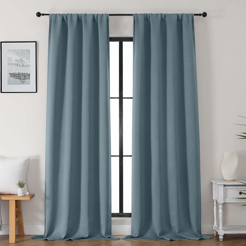 Gwine Stone Blue Blackout Curtains for Bedroom 96 Inch Length, Room Darkening Energy Saving Black Out Curtains for Living Room, Window…