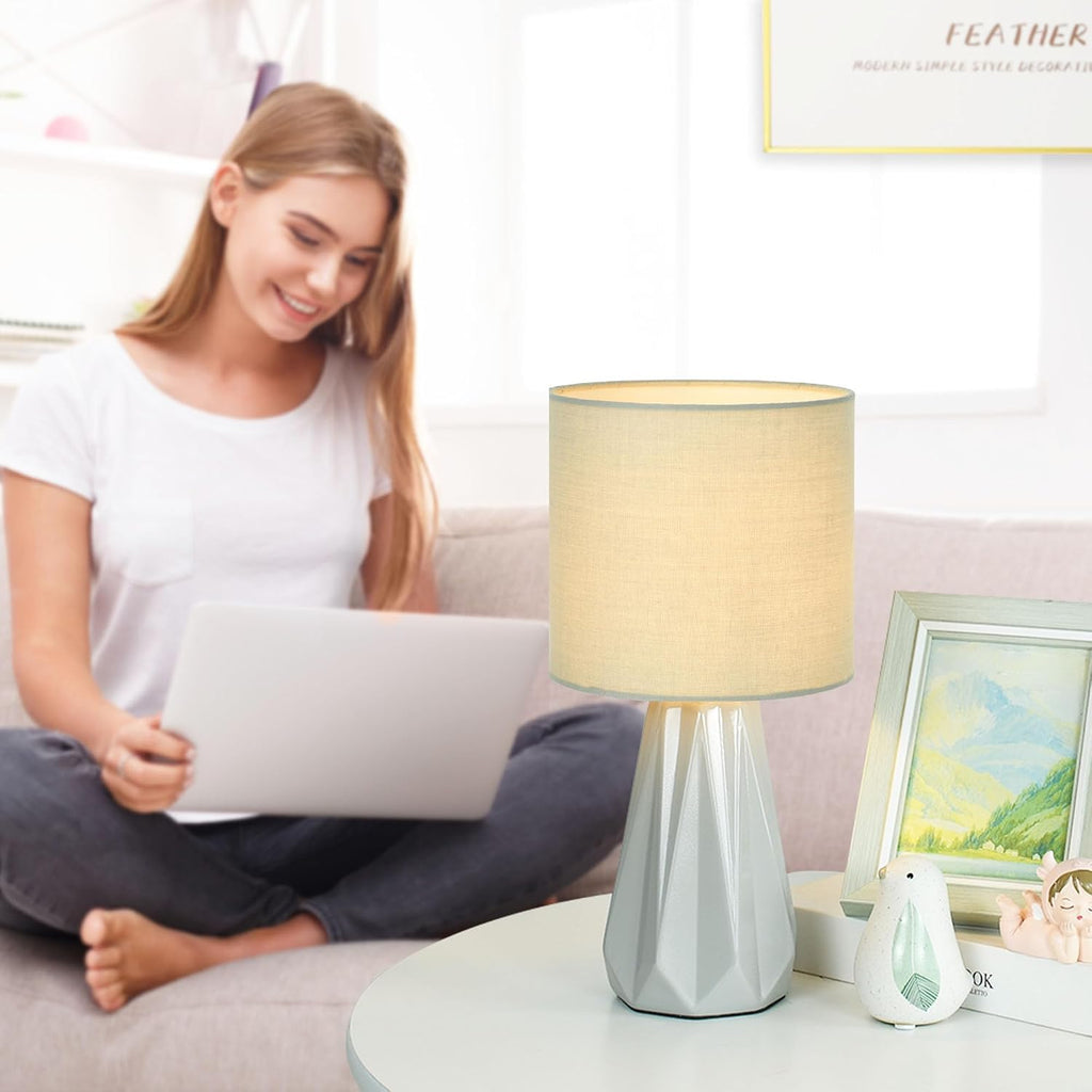Elisa Light Grey Small Table Lamp for Living Room as Bedside Table Lamp for Bedroom, Modern Ceramic Kids Night Table…