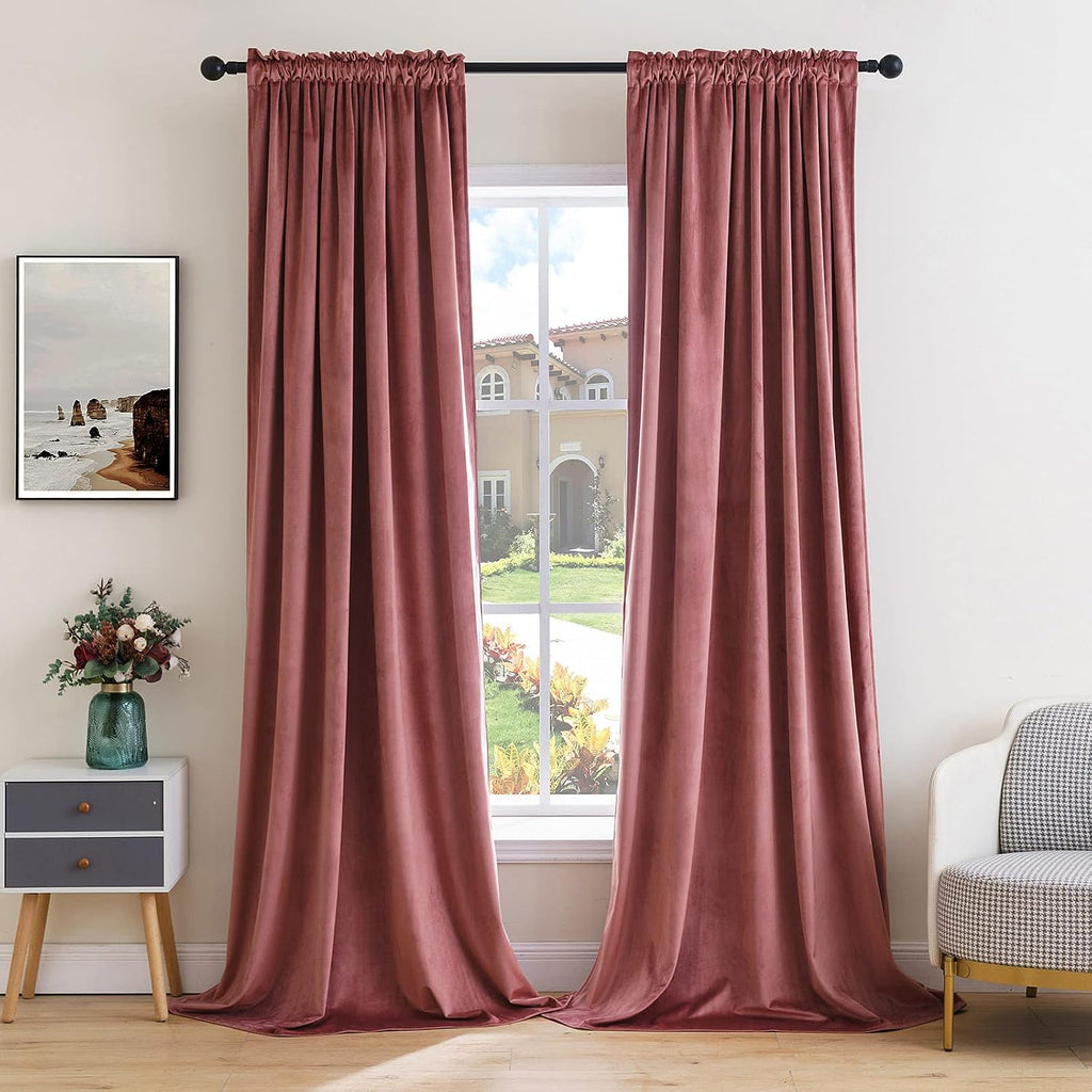 MIULEE Dusty Rose Pink Velvet Curtains 108 Inches Long Thermal Insulated Blackout Curtain Drapes for Bedroom Living Room Darkening Rod…