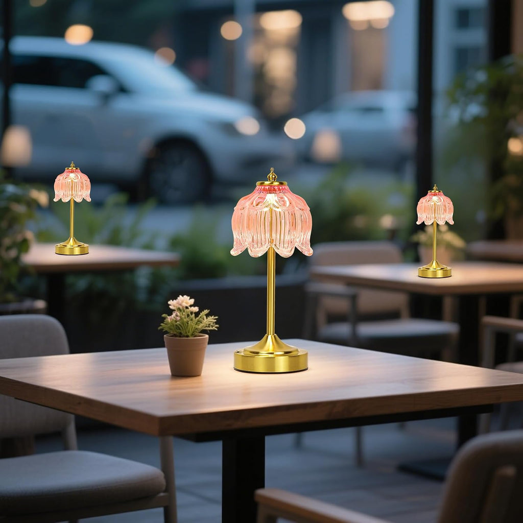 Cordless Lotus Flower Table Lamp, 5200mAh Rechargeable Battery Operated Portable Lamp, 3-Color Dimmable Touch Control Small Desk Lamp for…