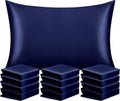 Ntbay 12 Pack Satin Queen Pillowcases for Hair and Skin, Luxurious and Silky Pillow Cases with Envelope Closure, 20 x 30 Inches, Navy Blue…