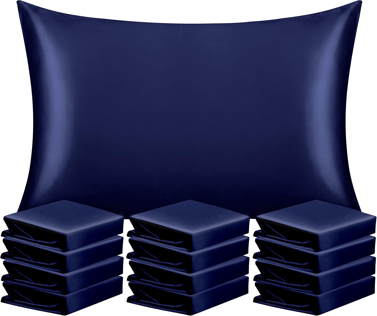 Ntbay 12 Pack Satin Queen Pillowcases for Hair and Skin, Luxurious and Silky Pillow Cases with Envelope Closure, 20 x 30 Inches, Navy Blue…