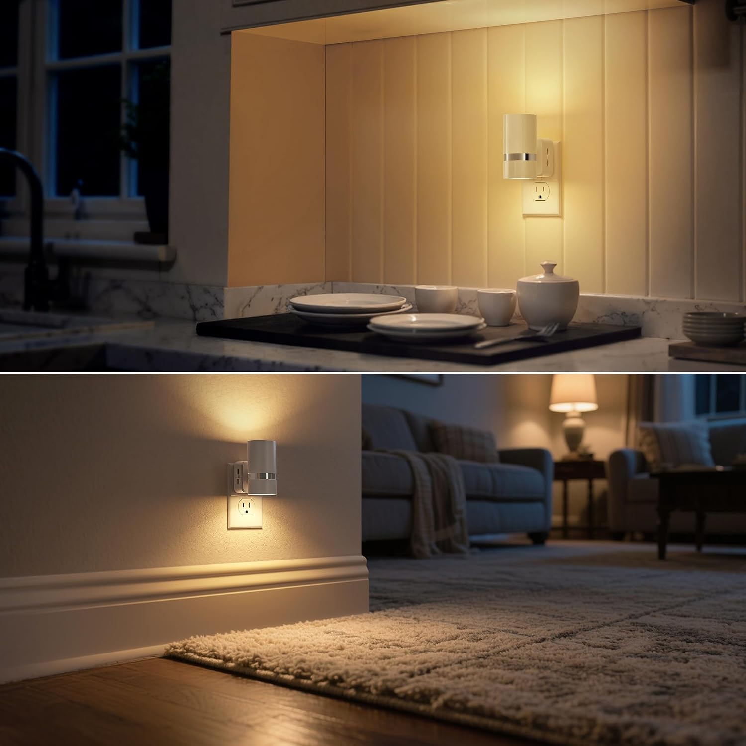 DORESshop LED Night Light 2 Pack, White Cylinder Dimmable Night Light Plug in, Slide Brightness Adjustable, Night Lights with Dusk to…