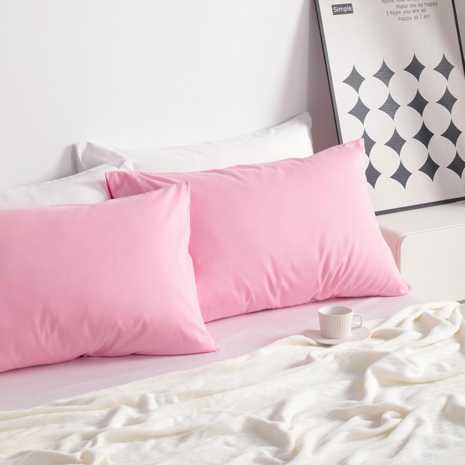 Ntbay King Cotton Pillowcases - Envelope Closure 20x36 Pillowcases Set of 2, Breathable and Soft Bed Pillow Cases, Pink Cotton Pink