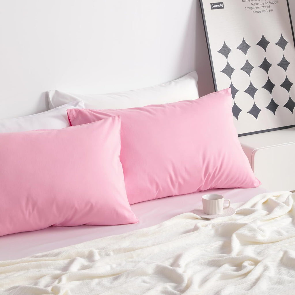 Ntbay Standard Cotton Pillowcases - Envelope Closure 20x26 Pillowcases Set of 2, Breathable and Soft Bed Pillow Cases, Pink Cotton Pink
