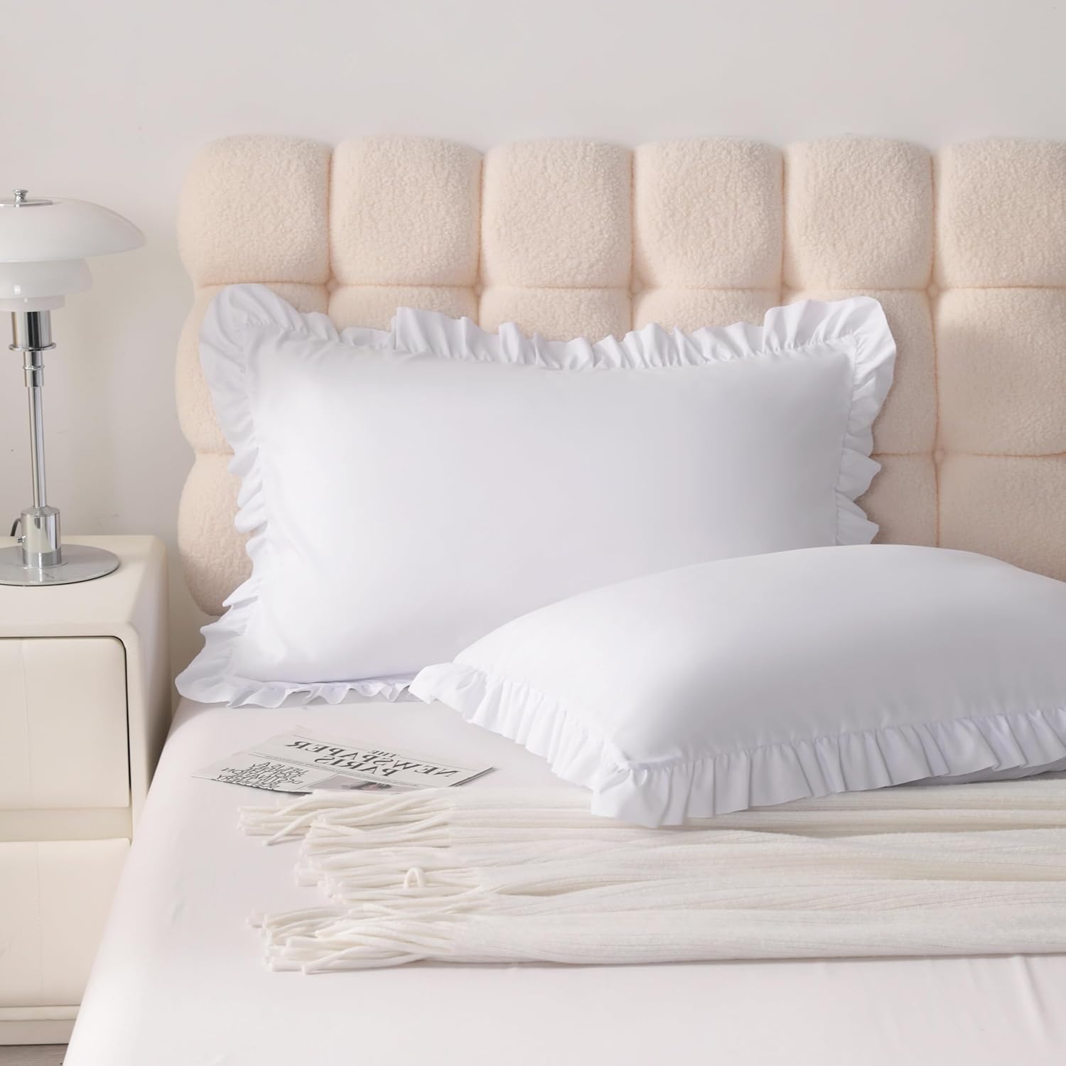 Aerlomi Ruffled Pillowcases, King Pillow Shams 20x36 Set of 2, Brushed Microfiber with Envelope Closure, Soft Wrinkle-Resistant, Whi…