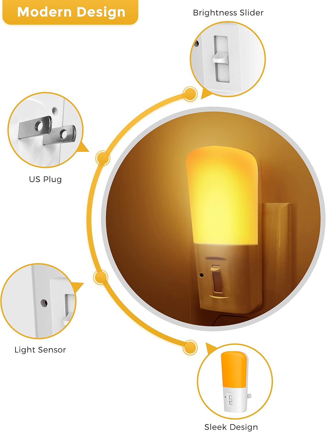 Llohasled L LOHAS LED Amber Night Light, Dimmable Plug in Yellow Night Light with Dusk to Dawn Sensor, Kids Night Lights for Bedroom, 5-80L…