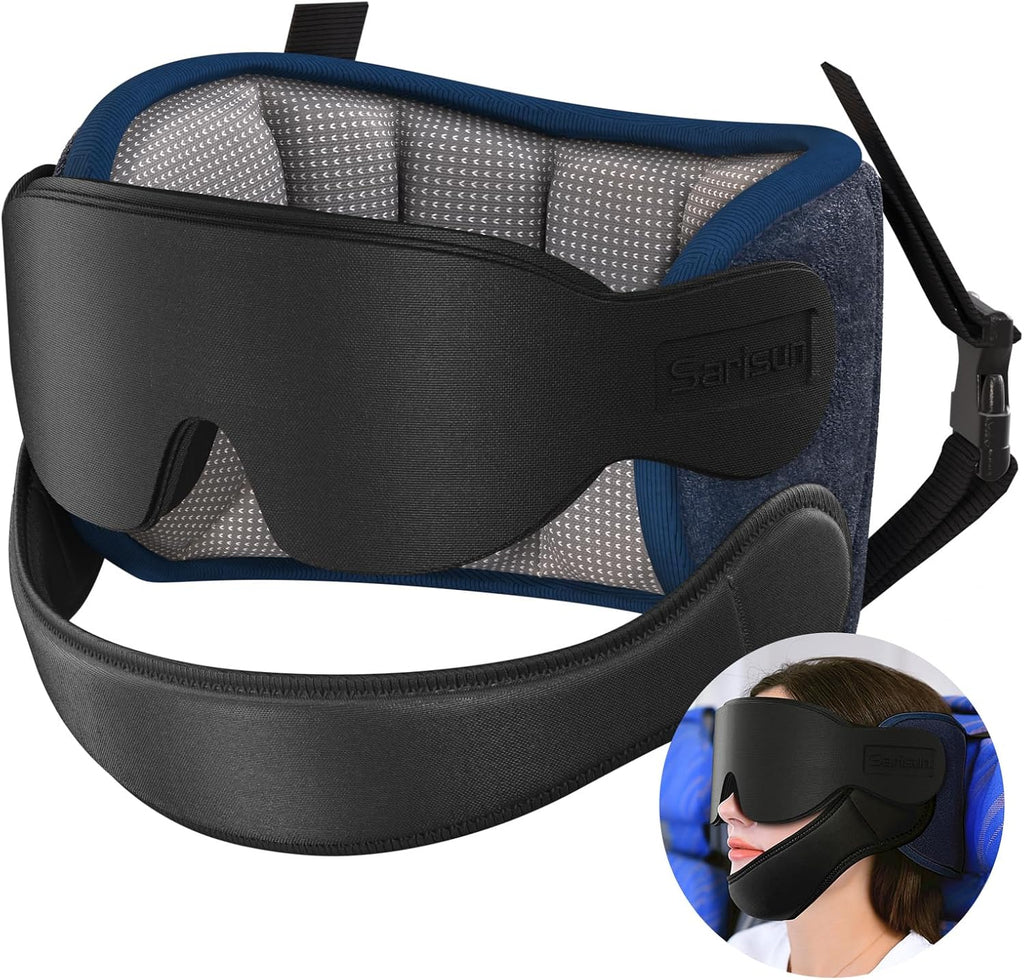 SARISUN Travel Pillows for Airplanes with Sleep Eye Mask, Chin Strap, Airplane Pillow for Long Flights, Car Road Trip, 360° Support…