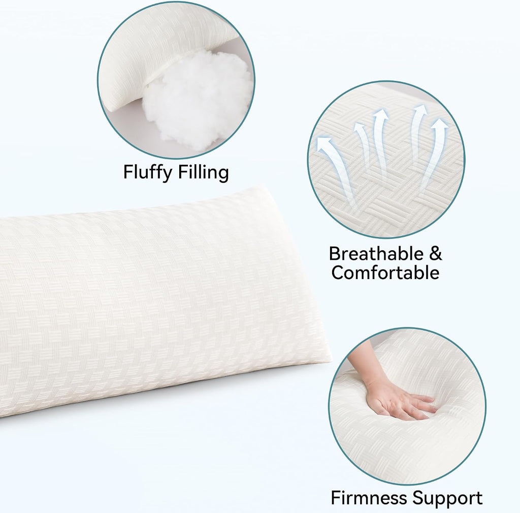 Oubonun Full Body Pillow for Adults, Soft and Fluffy Large Body Pillow for Sleeping, Premium Long Bed Pillow for Side Sleepers(20x54, Cream)