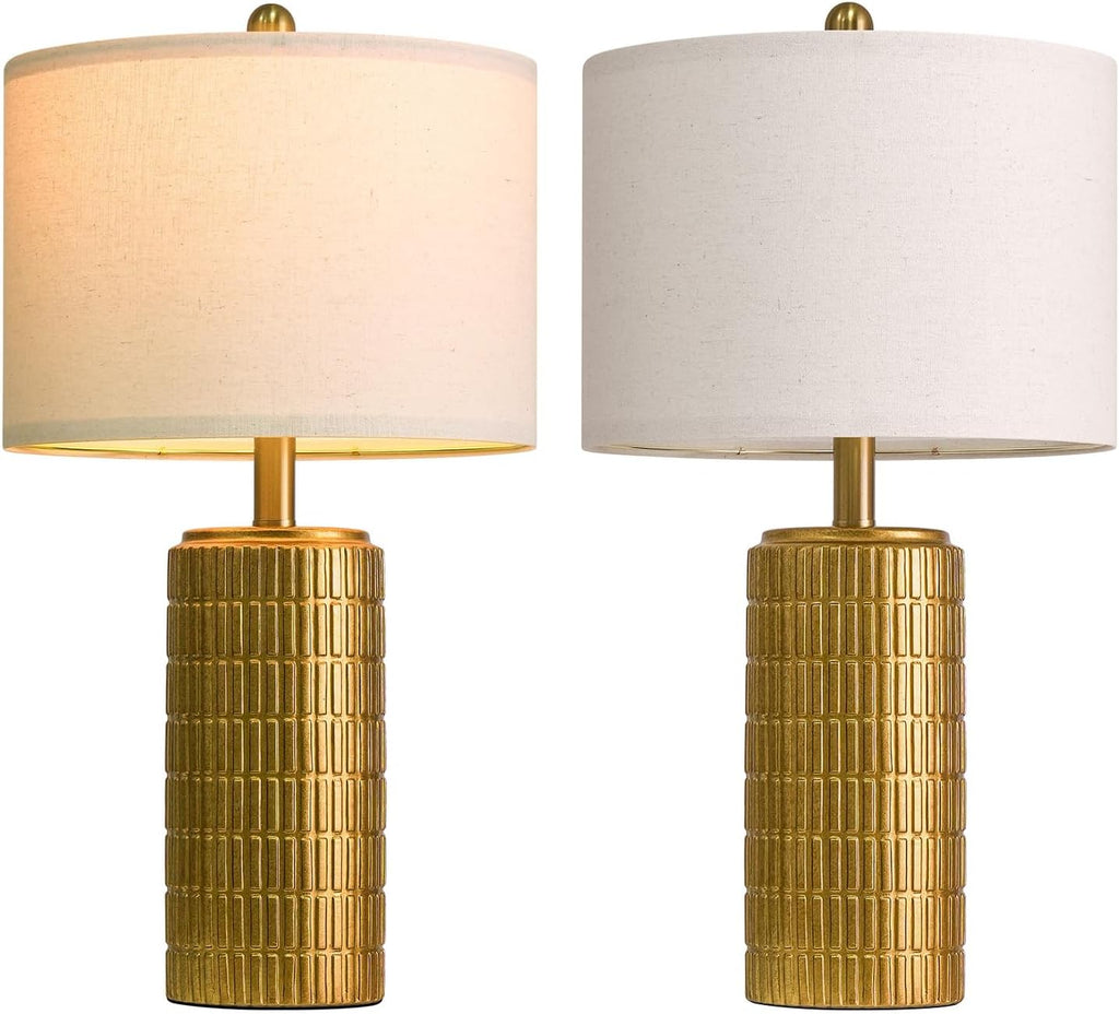 PoKat 23" Brass Gold Ceramic Table Lamps for Living Room, Retro Warm Gold Lamps for Night Stands, Vintage Bronze Decorative Lamps for…